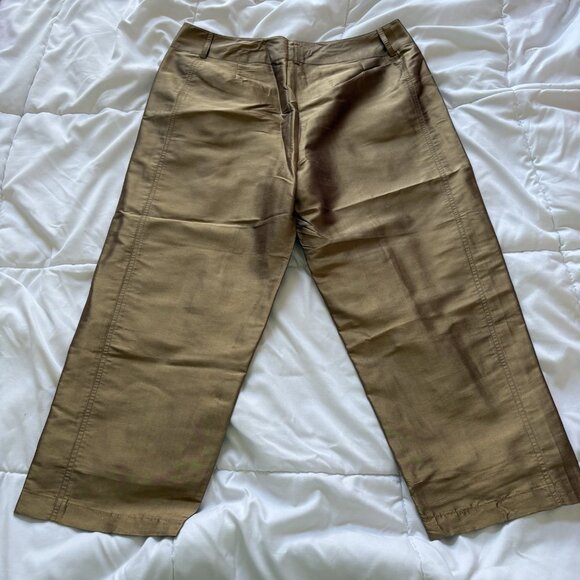 Vintage Sunny Leigh 100% Silk Cropped Pants Womens Size 10 Brown Pockets Y2K - Picture 11 of 12